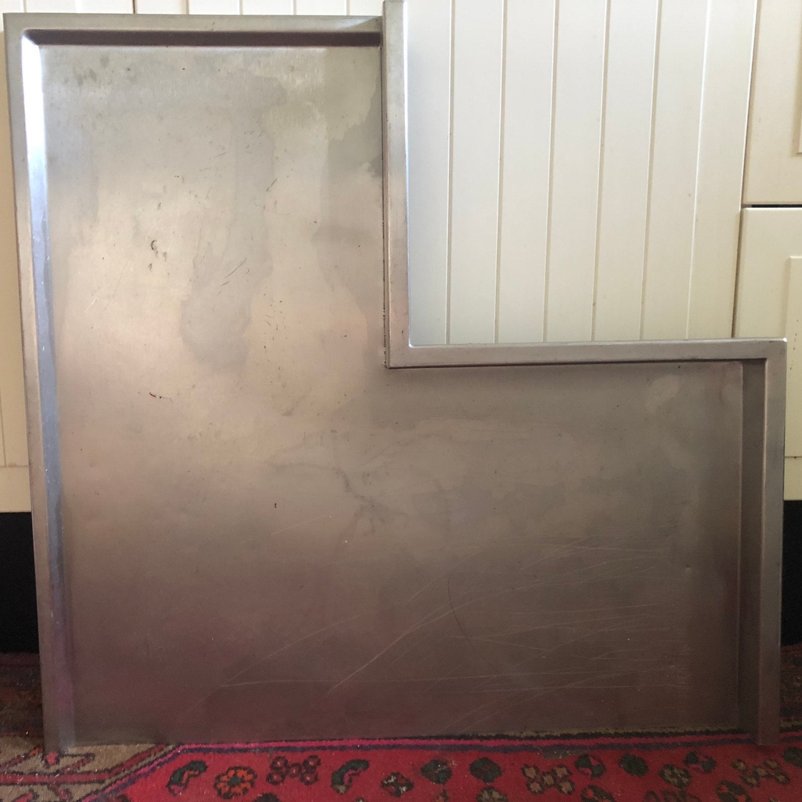 Stevig hoekdeel RVS-blad: (L) 68,5 x D 70,4 x H 8 & 4 cm, Ophalen, Gebruikt, 50 tot 100 cm, Minder dan 100 cm