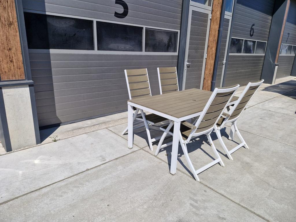 Moderne tuinset met 4 stoelen en tafel, Tuin en Terras, Tuinsets en Loungesets, 4 zitplaatsen, ., Aluminium, Ophalen of Verzenden