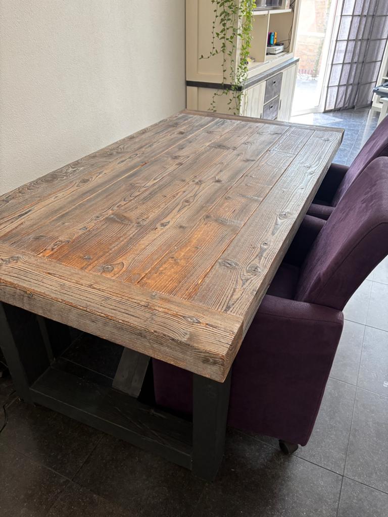 Houten eettafel met eetbank en stoelen, Huis en Inrichting, Ophalen, Gebruikt, 50 tot 100 cm, 150 tot 200 cm