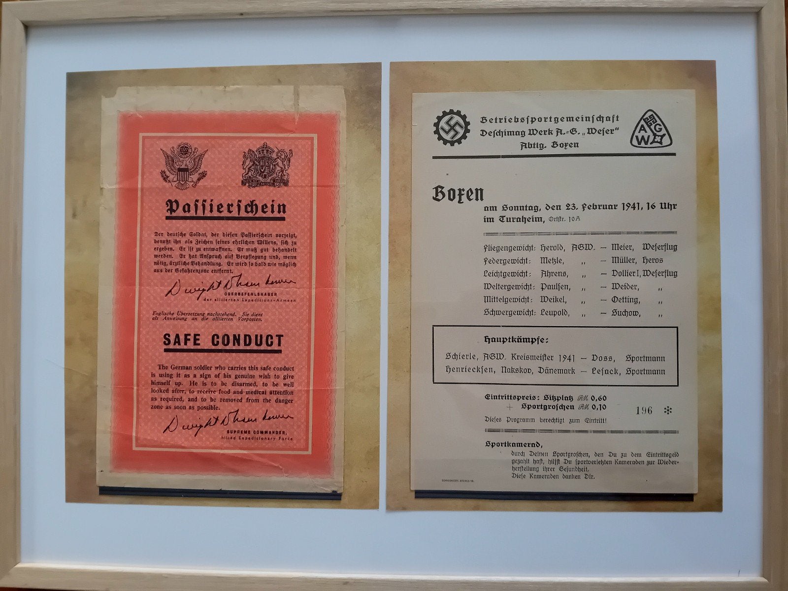 WO2 Lijst, Safe Conduct Pass & Pamflet Boxen Programm Duits, Ophalen of Verzenden, Duitsland