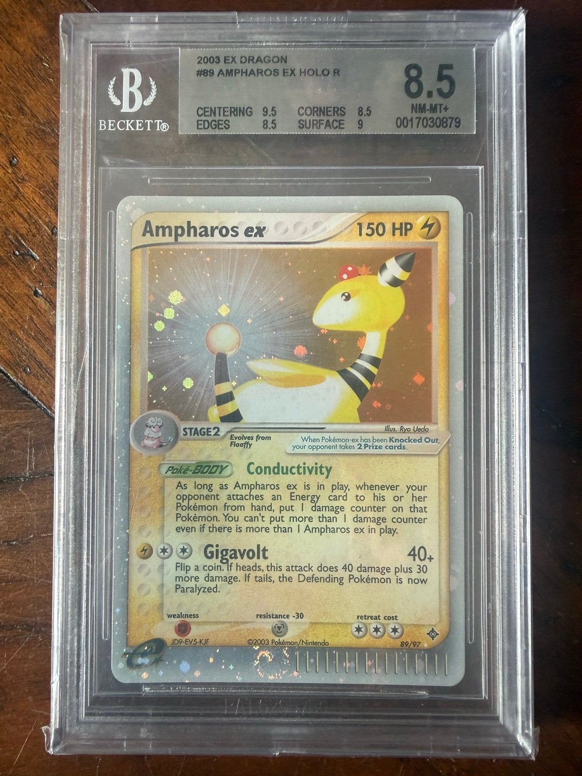 Ampharos ex Holo R 2003 EX Dragon Pokémon kaart BGS 8.5, Ophalen of Verzenden, Zo goed als nieuw, Losse kaart