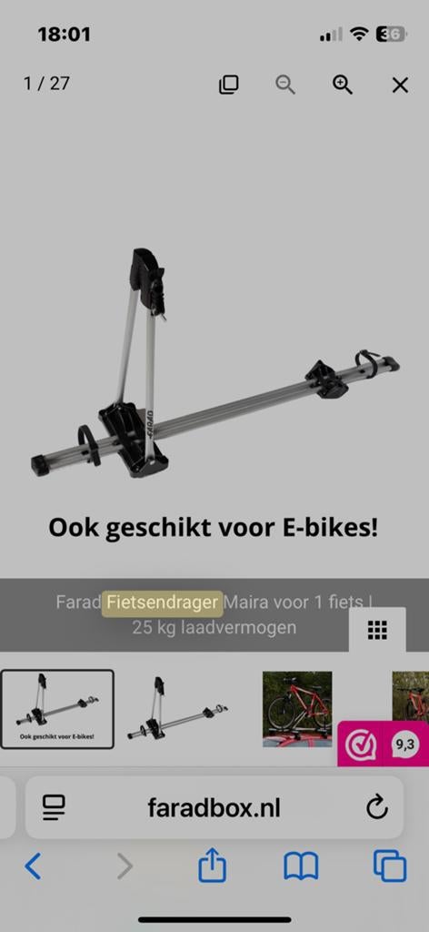 Dakfietsendrager ook geschikt e-bike elektrische fiets, Auto diversen, Fietsendragers, Ophalen of Verzenden, Zo goed als nieuw