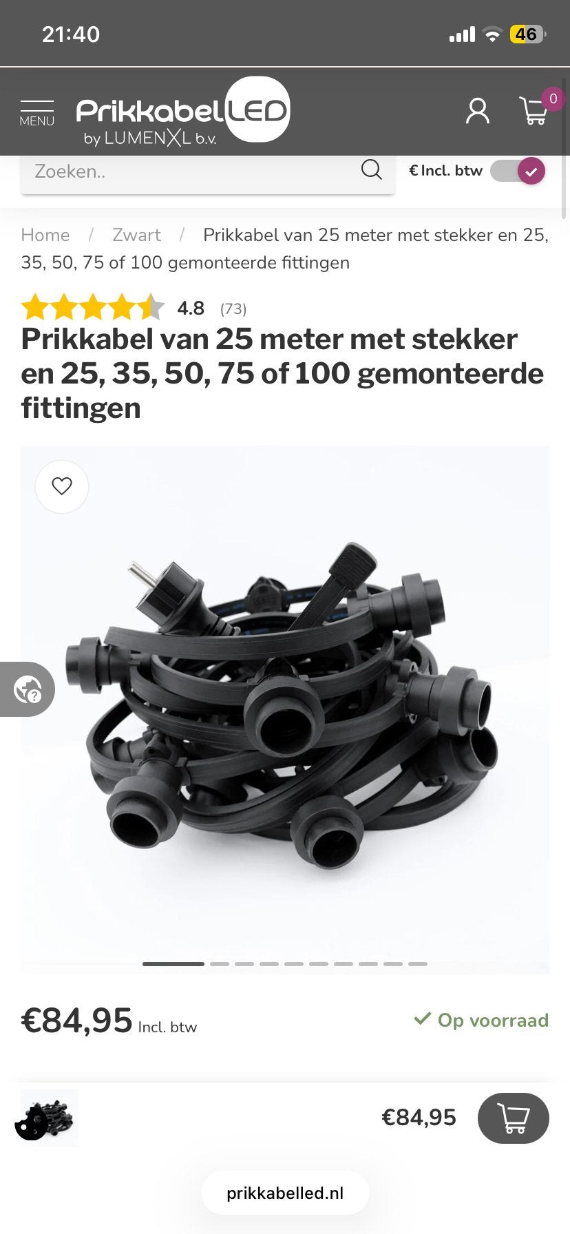 Nieuwe Prikkabel 25m met 25 fittingen (excl. lampen), Ophalen, Nieuw, Zwart