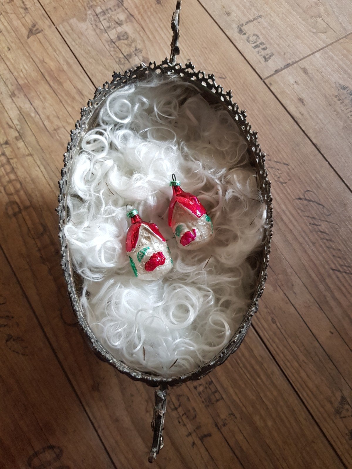 vintage kerstbal huisje met kalkoen, Ophalen of Verzenden, Zo goed als nieuw