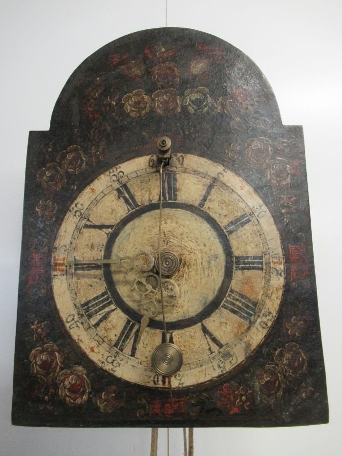 Oer 10251 18e eeuwse ijzeren Kuhschwanz pendel Uhr 1740-1750, Antiek en Kunst, Ophalen