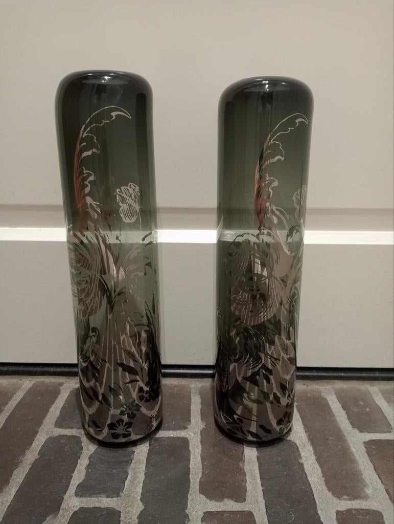 Twee hoge glazen Leonardo vazen, Ophalen, Overige kleuren, Minder dan 50 cm, Glas