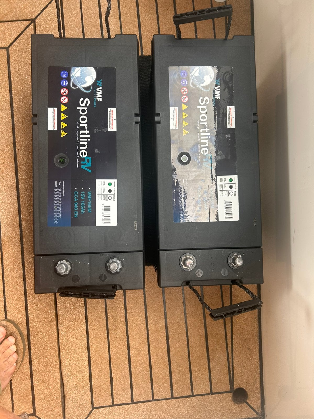 VMF Sportline RV 12V 165Ah accu (2 stuks) - 2 jaar oud, Auto-onderdelen, Ophalen, Gebruikt