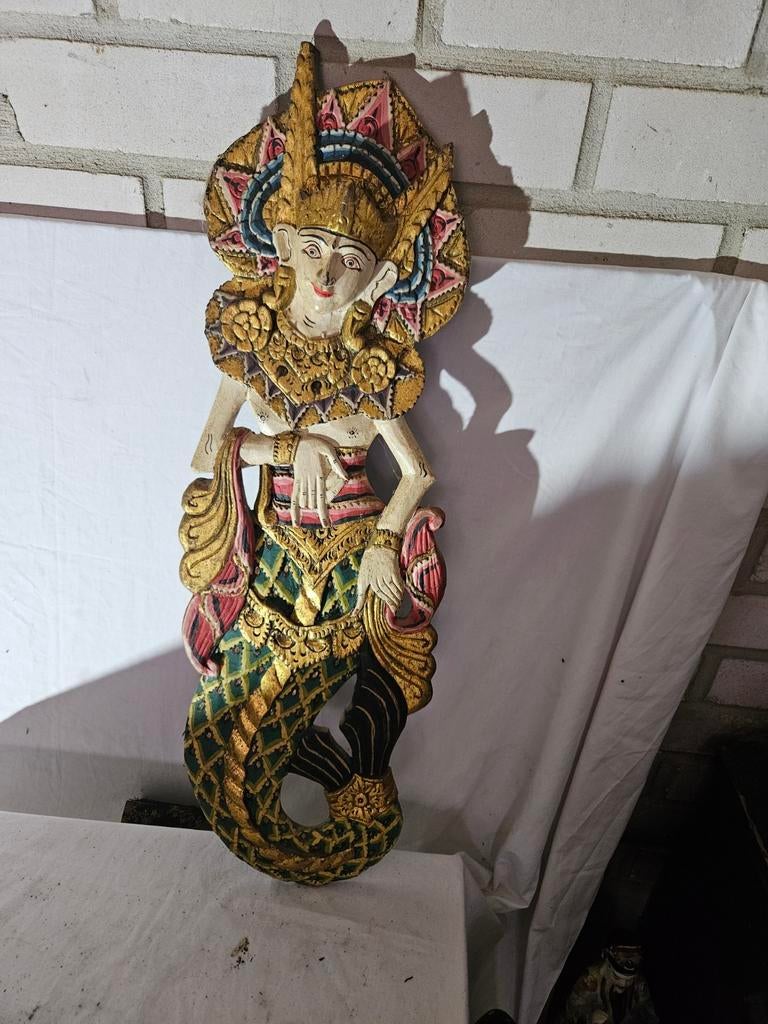Houten Balinese Zeemeermin Wanddecoratie, Handgemaakt, Wanddecoratie, Hout, Vrouw