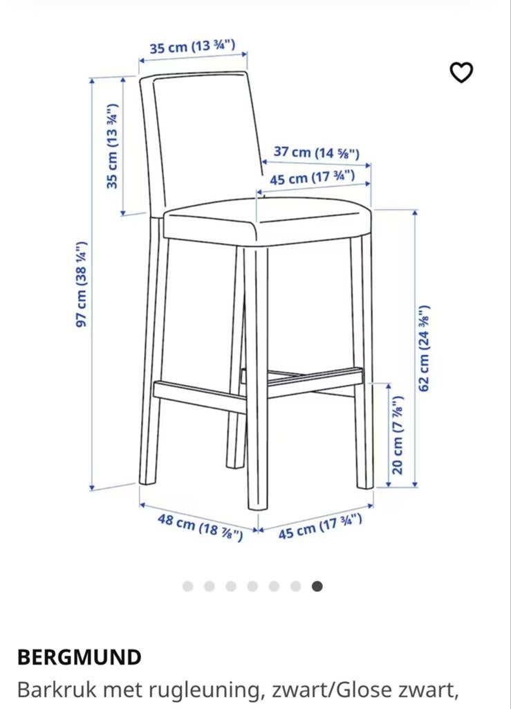IKEA BERGMUND Barkruk met rugleuning, zwart/Glose zwart, Huis en Inrichting, Barkrukken, Gebruikt, Met voetsteun, Ophalen of Verzenden