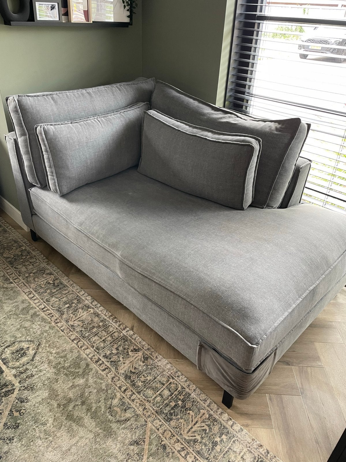 Grijze chaise longue van Mokana, hoezen wasbaar, Huis en Inrichting, Banken | Sofa's en Chaises Longues, Gebruikt, Eenpersoons