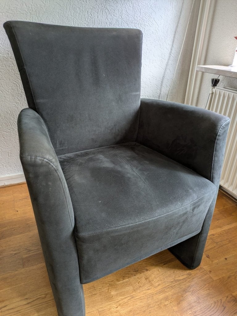Mooie set van twee zwart zacht leren fauteuils, Ophalen, Gebruikt, Minder dan 75 cm, Leer
