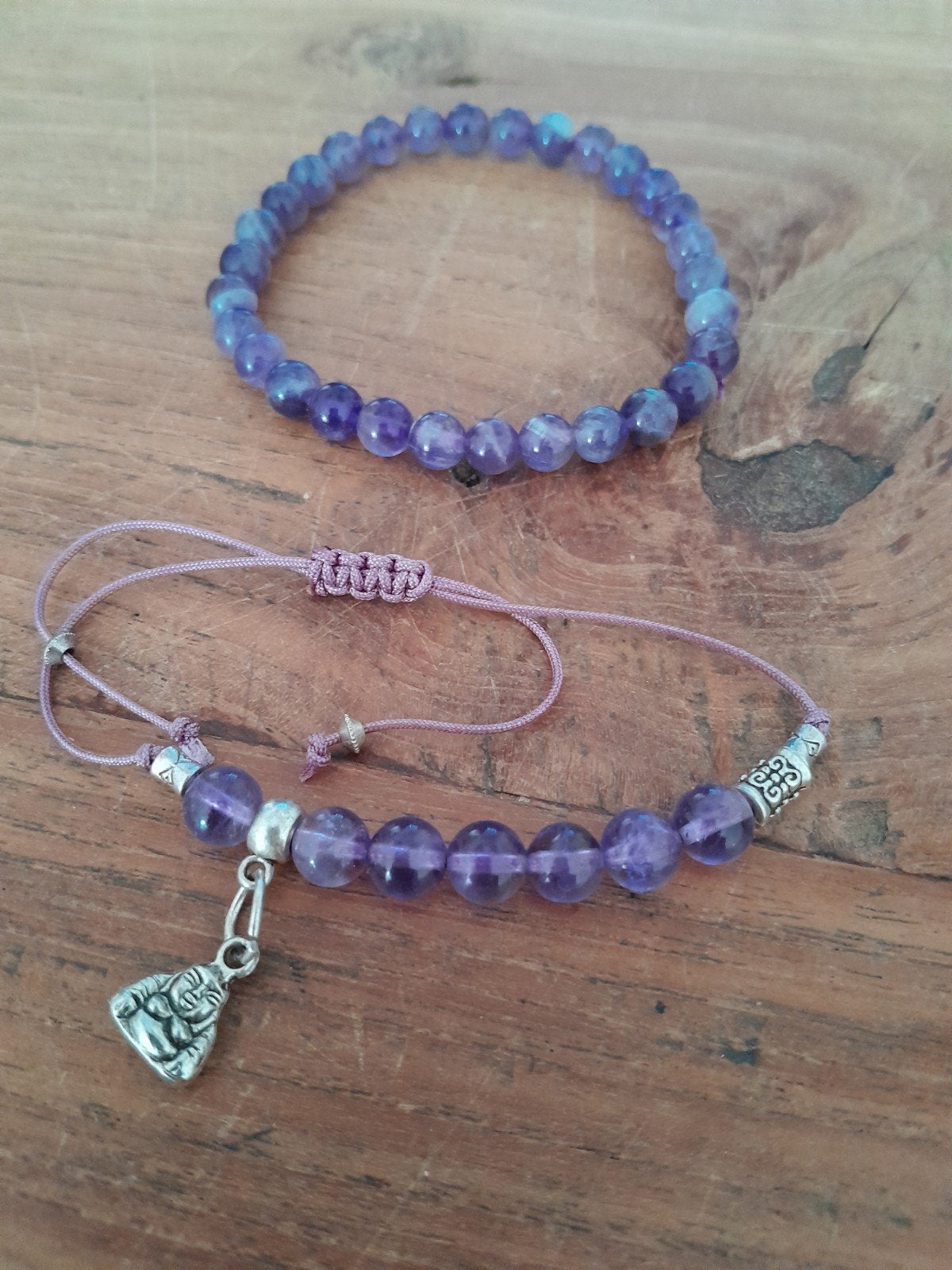 Paarse Amethist Kralen Armband met Boeddha Bedel, Overige materialen, Met bedels of kralen, Paars, Ophalen of Verzenden
