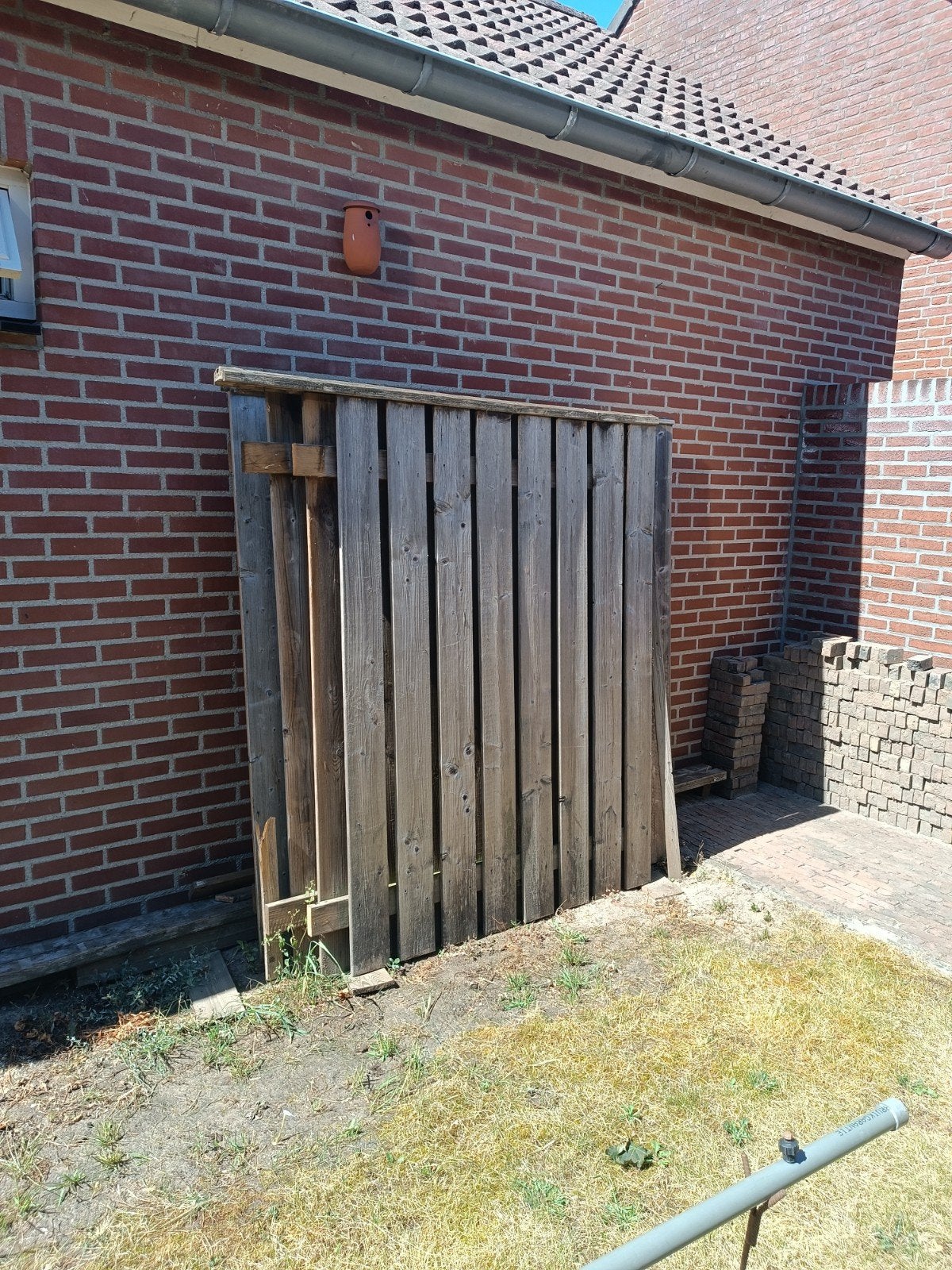 5 gebruikte houten schuttingdelen, Tuin en Terras, Schuttingen, Ophalen, 6 meter of meer, Hout, 1 tot 2 meter