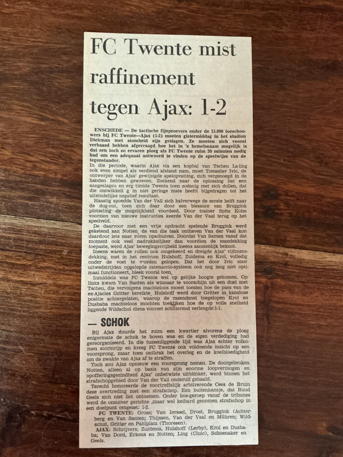 Voetbal krantenartikel FC Twente Ajax oktober 1976, Ophalen of Verzenden, 1980 tot heden, Knipsel(s)