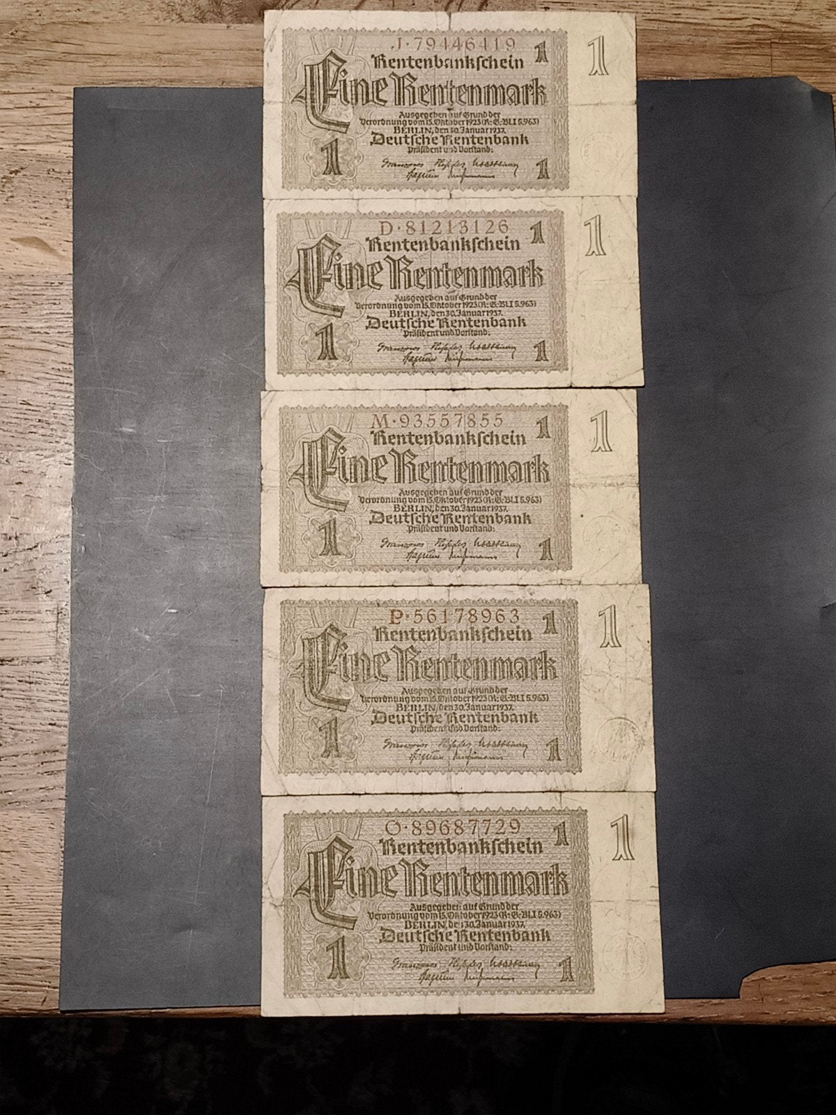 Germany 5x 1 rentenmark 1937 VF, Ophalen of Verzenden, Duitsland