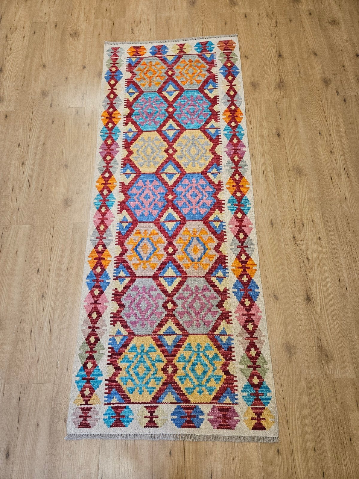 Handgeweven oosterse wollen kelim loper 201x77, Info@SlatsAntiek.nl, Crème, Vof Slats Antiek, Kelim