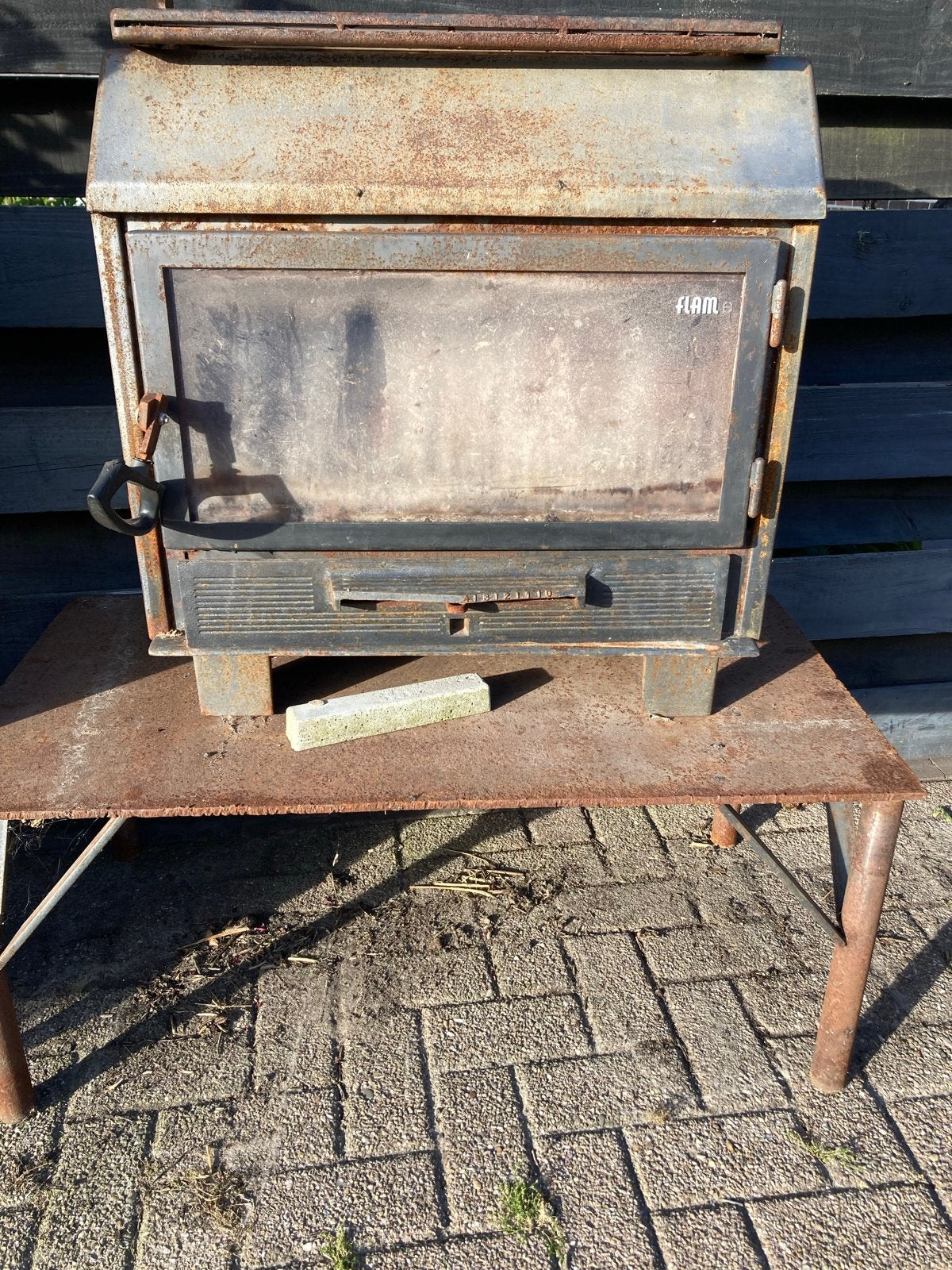 Oude Flam Houtkachel - Opknapper of voor decoratie, Huis en Inrichting, Haarden, Ophalen, Gebruikt, Vrijstaande haard, Houthaard