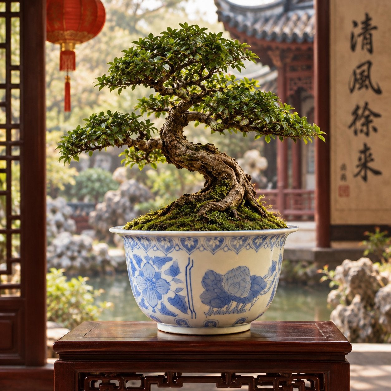 Chinese blauw witte plantenbak voor BV bonsaiboom, Ophalen of Verzenden