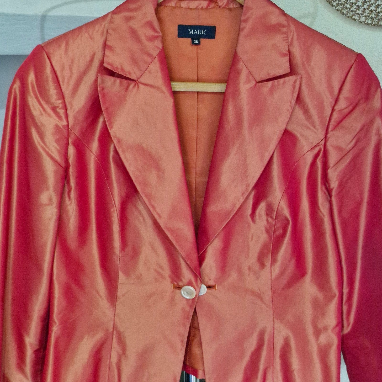 Vintage MARK 100% Zijden Jas/Blazer - Oranje Maat 36, Oranje, Ophalen of Verzenden, MARK, Jasje