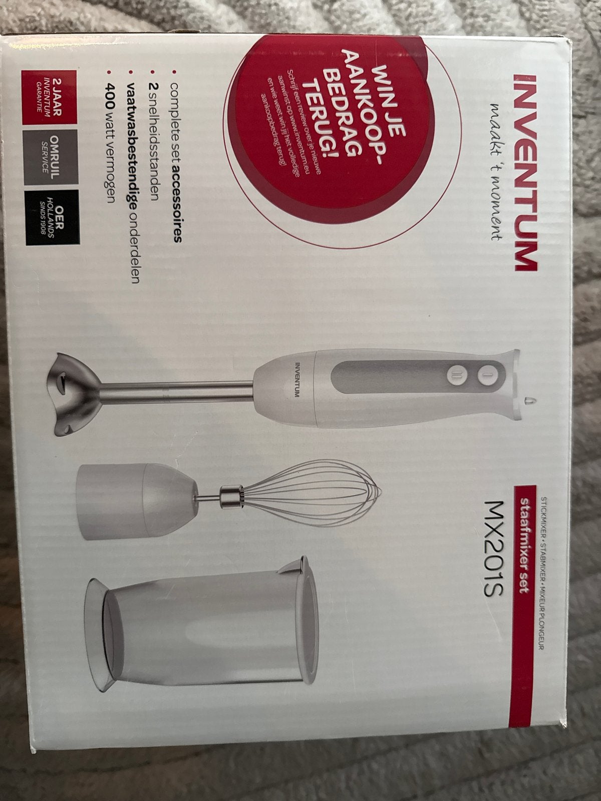 Inventum MX201S Staafmixer Set - 400W met Garde & Maatbeker, Witgoed en Apparatuur, Keukenmixers, 2 snelheden, Nieuw, Ophalen of Verzenden
