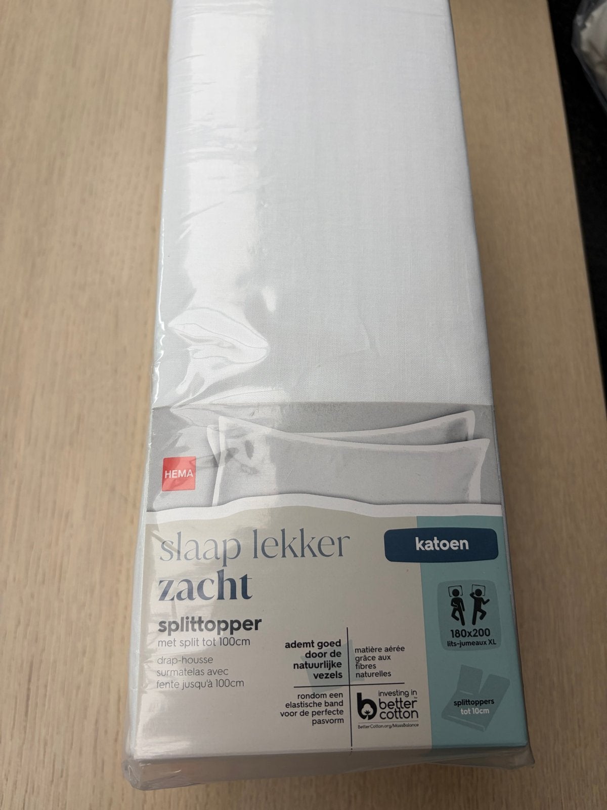 Hema Splittopper Hoeslaken Katoen 180x200 Wit, Ophalen of Verzenden, Wit, Hoeslaken of Sloop, Nieuw