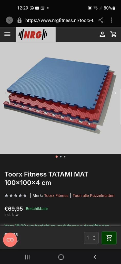 4 stuks Toorx Fitness Tatami Mat 100x100x4 cm, Maat XL, Ophalen, Overige