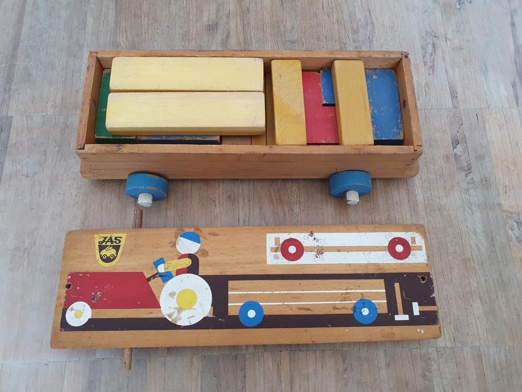 Vintage jaren 50 60 houten speelgoed merk jas, Verzamelen, Speelgoed, Ophalen