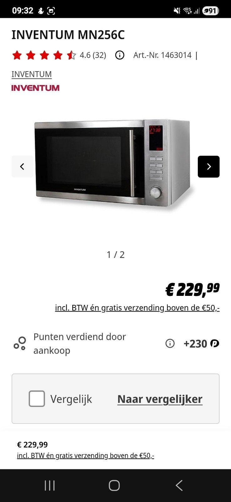 Inventum combimagnetron, Ophalen, Zo goed als nieuw, Vrijstaand, Combimagnetron
