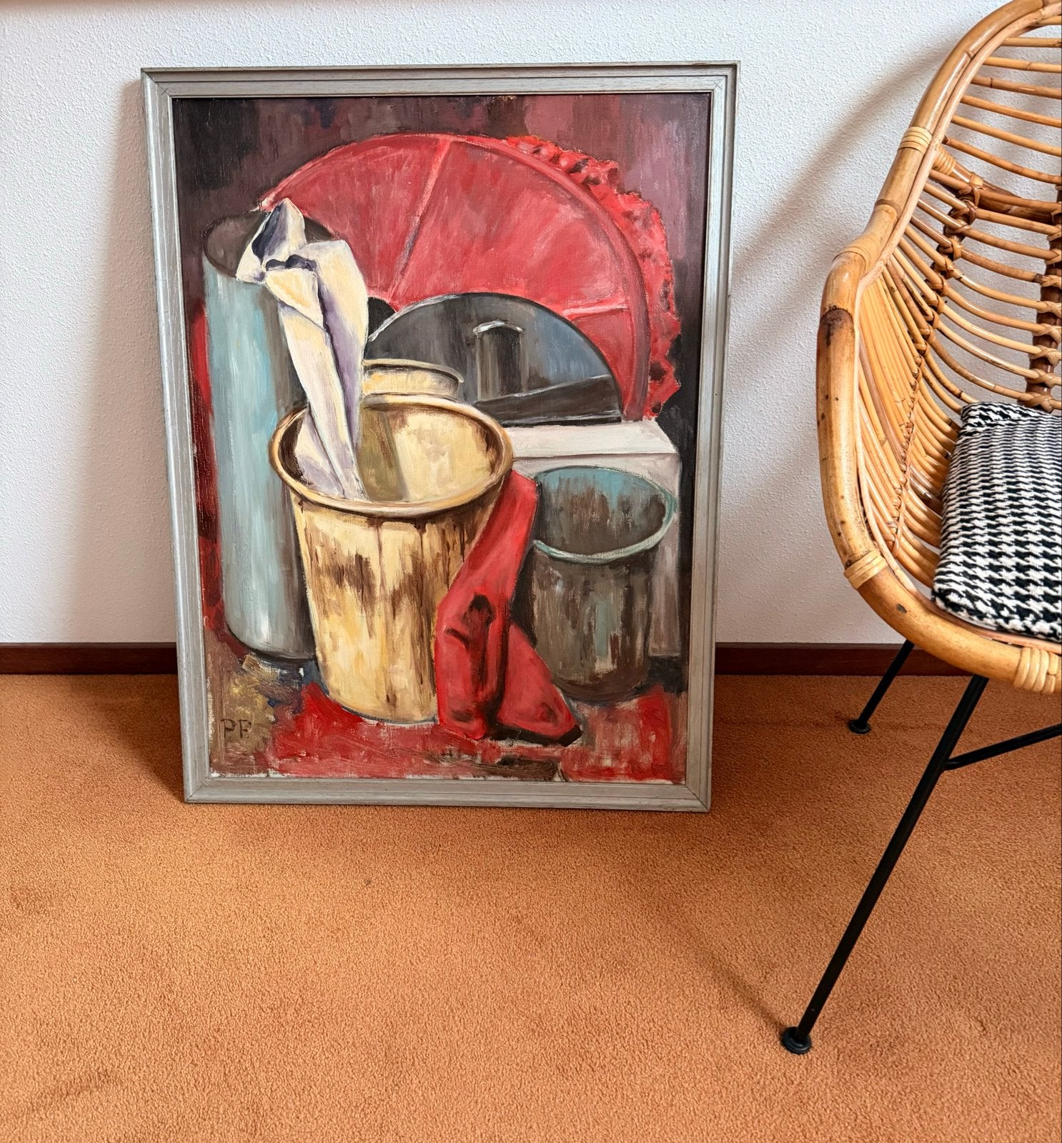 Abstract stilleven olieverfschilderij, Ophalen