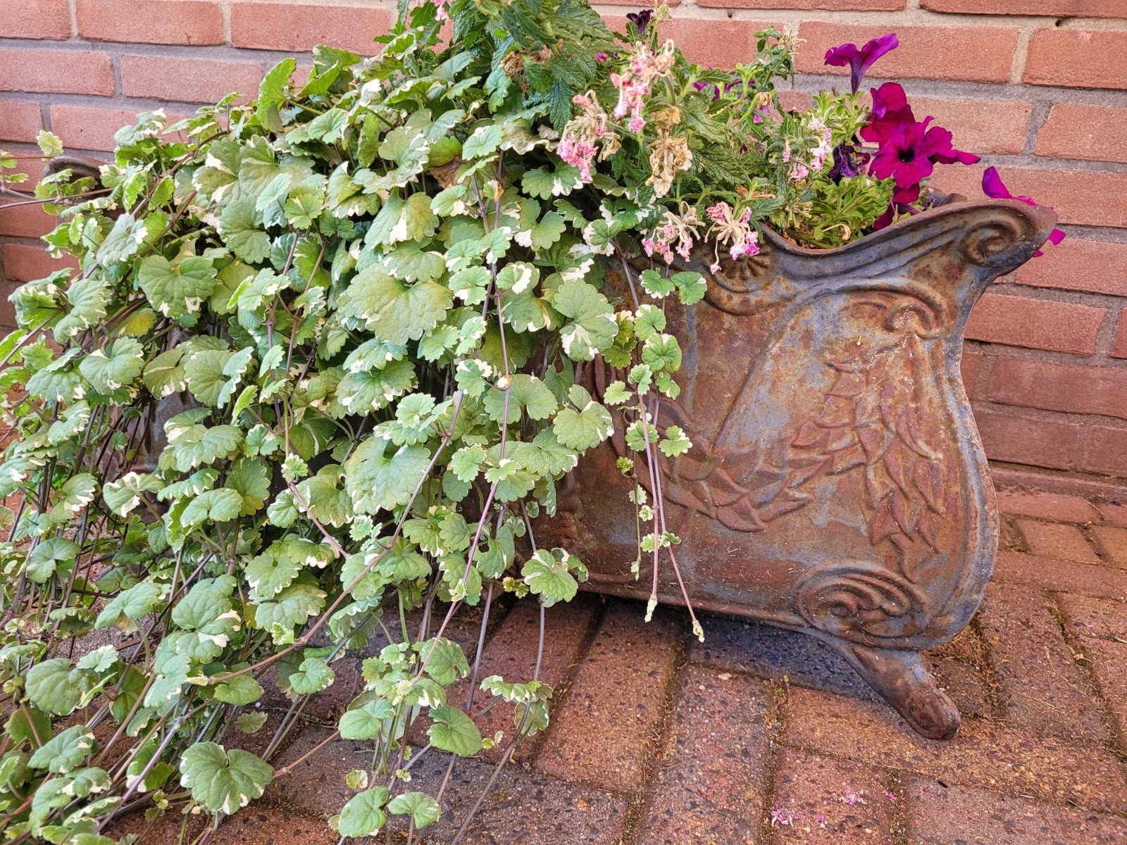 Vintage Franse gietijzeren jardiniere; b62x h32x d31,5 cm, Ophalen, Gebruikt, Balkon, Metaal