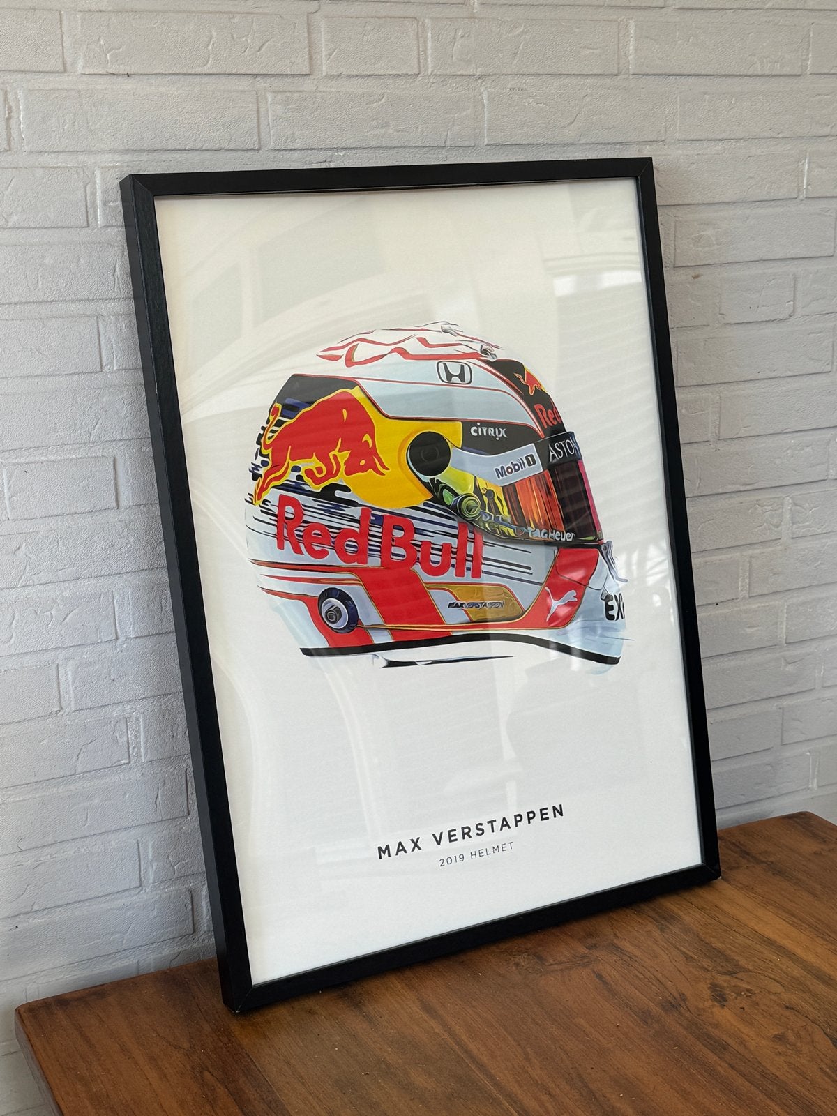 Max Verstappen 2019 helm print - Formule 1 kunst, Ophalen, Print, Print/reproductie, Achter glas