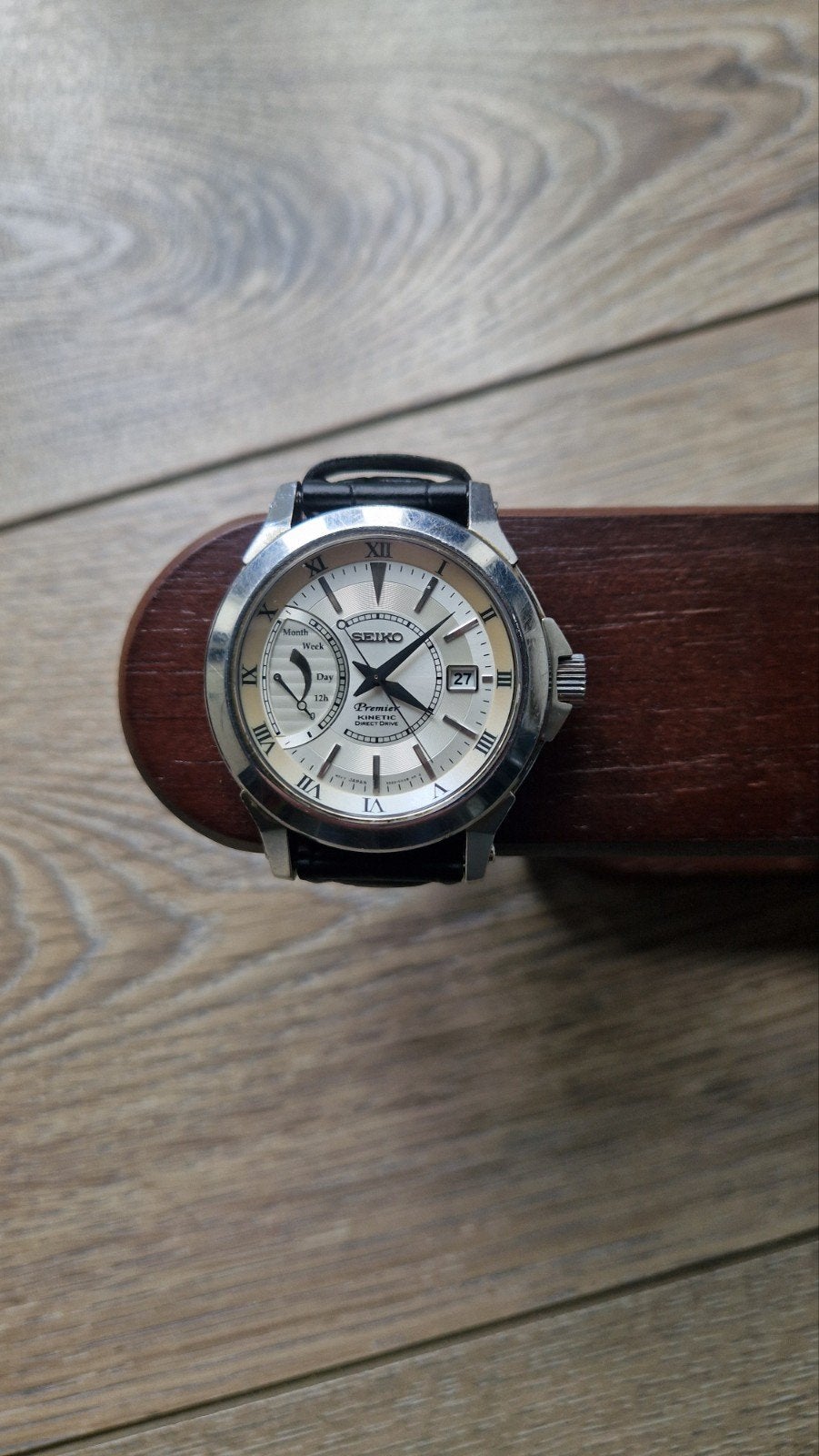 Seiko Premier Kinetic Direct Drive SRG003 Luxe Horloge, Seiko, Leer, Staal, Polshorloge