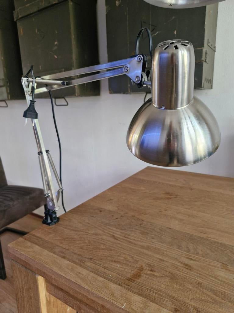 Verstelbare bureaulamp met klem - Metaal, Huis en Inrichting, Lampen | Tafellampen, Ophalen, Gebruikt, Metaal