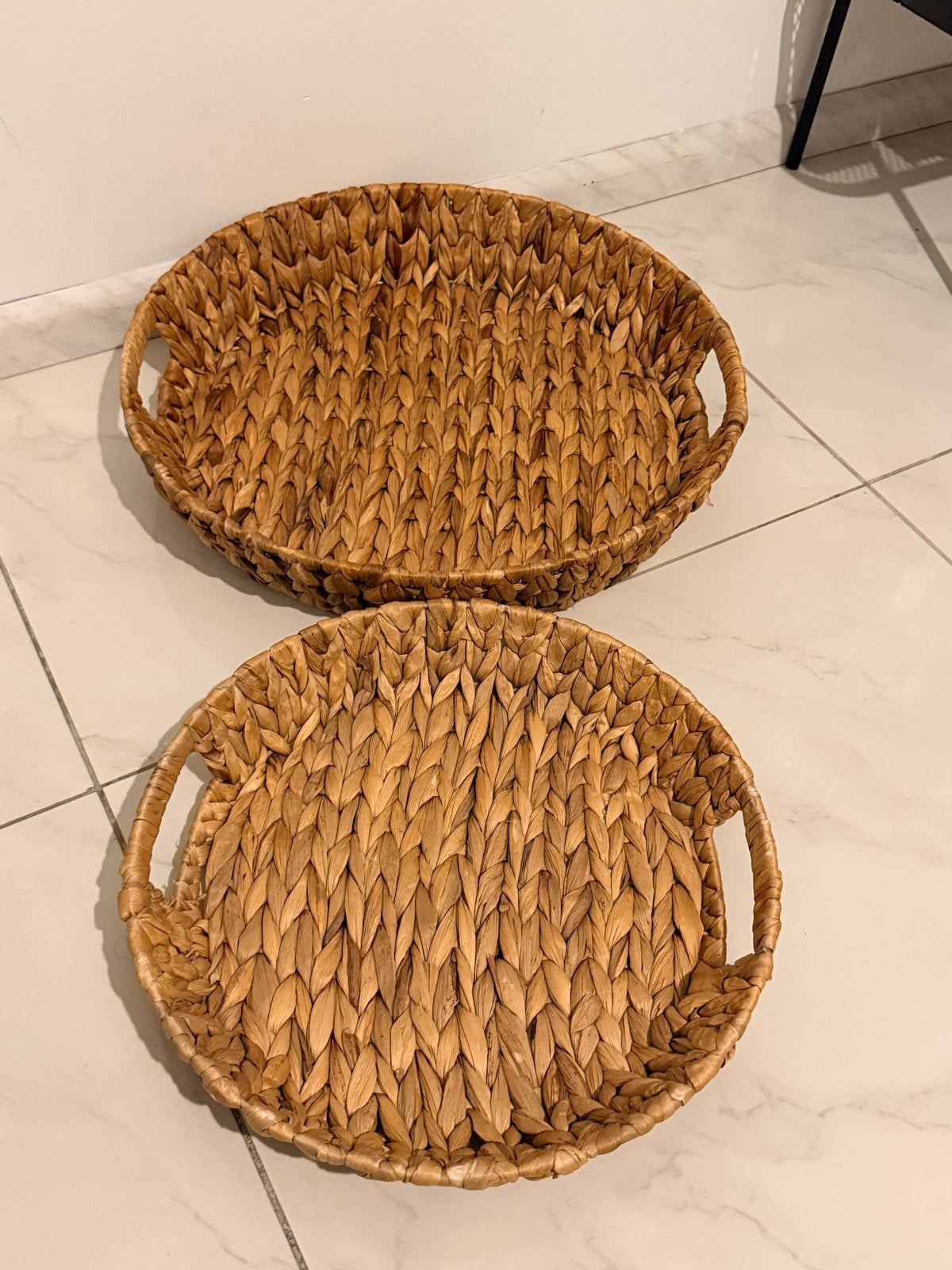 Set van 2 rieten dienbladen, rond, met handvatten, Gevlochten, Natuurlijk materiaal, Rond, Ophalen of Verzenden
