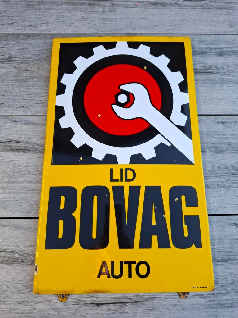 Emaille reclamebord bovag langcat, Ophalen of Verzenden, Gebruikt, Reclamebord