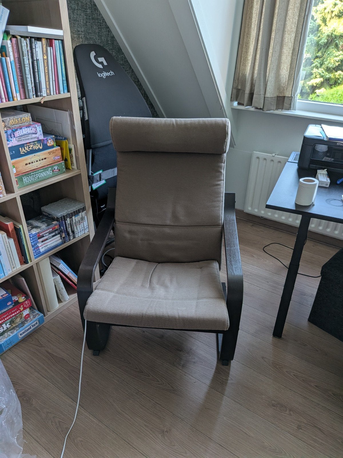 Ikea Schommelstoel - Gebruikt, in redelijke staat, Huis en Inrichting, Stoelen, Ophalen, Gebruikt, Overige kleuren, Stof