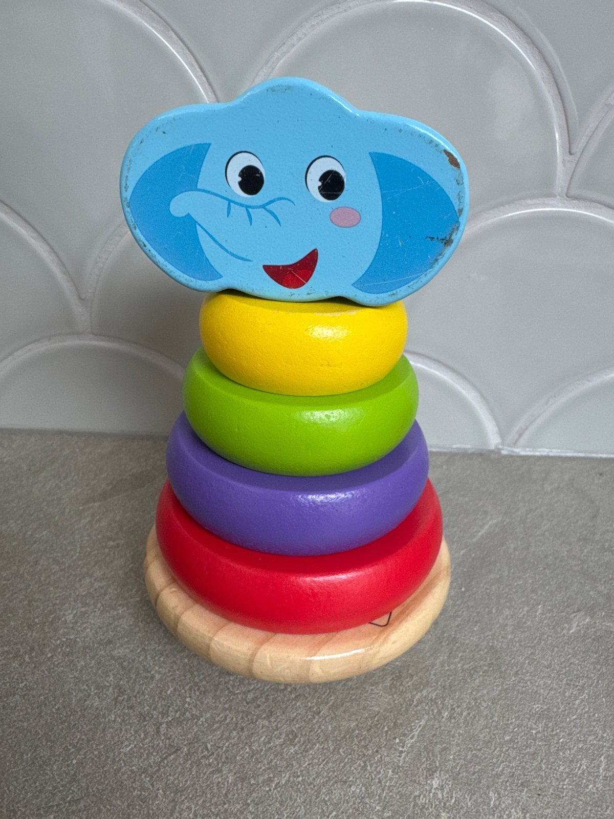 Houten stapeltoren olifant - Kleurrijk speelgoed, Ophalen of Verzenden, Gebruikt, Overige typen