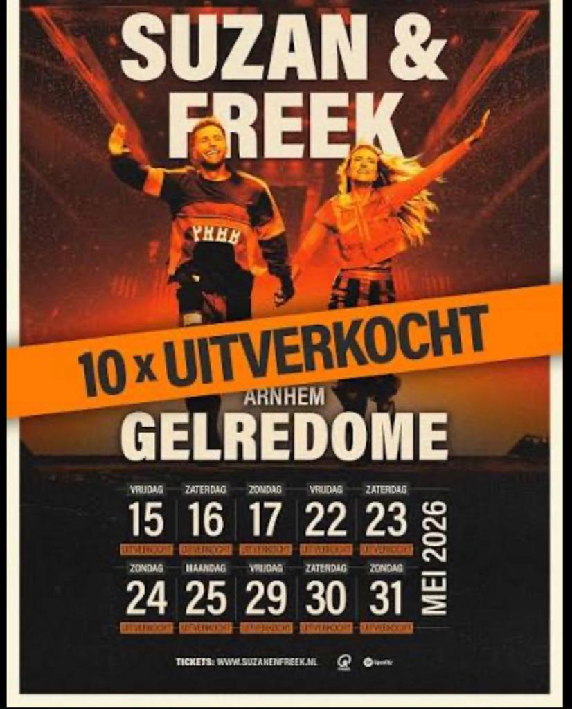 4 veldkaarten Suzan & Freek 25 Mei GelreDome Arnhem, Tickets en Kaartjes, Drie personen of meer, Mei