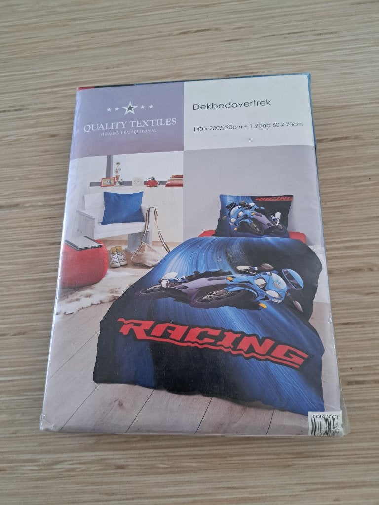 Dekbedovertrek racing, Ophalen, Eenpersoons, Blauw, Dekbedovertrek