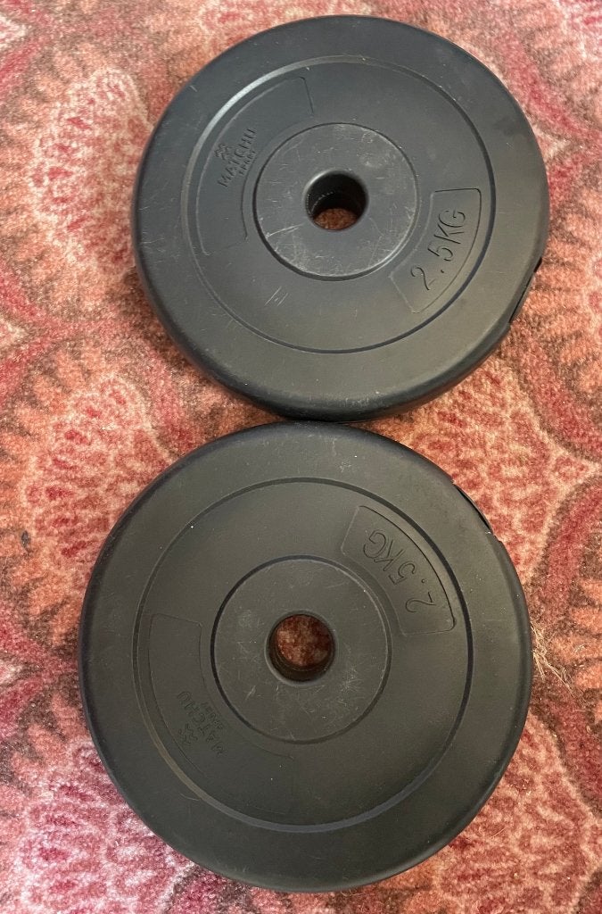 2x Halterschijven 2.5 KG Matchu Sports Halter Gewichten set, Ophalen, Gebruikt, Benen, Halterschijven
