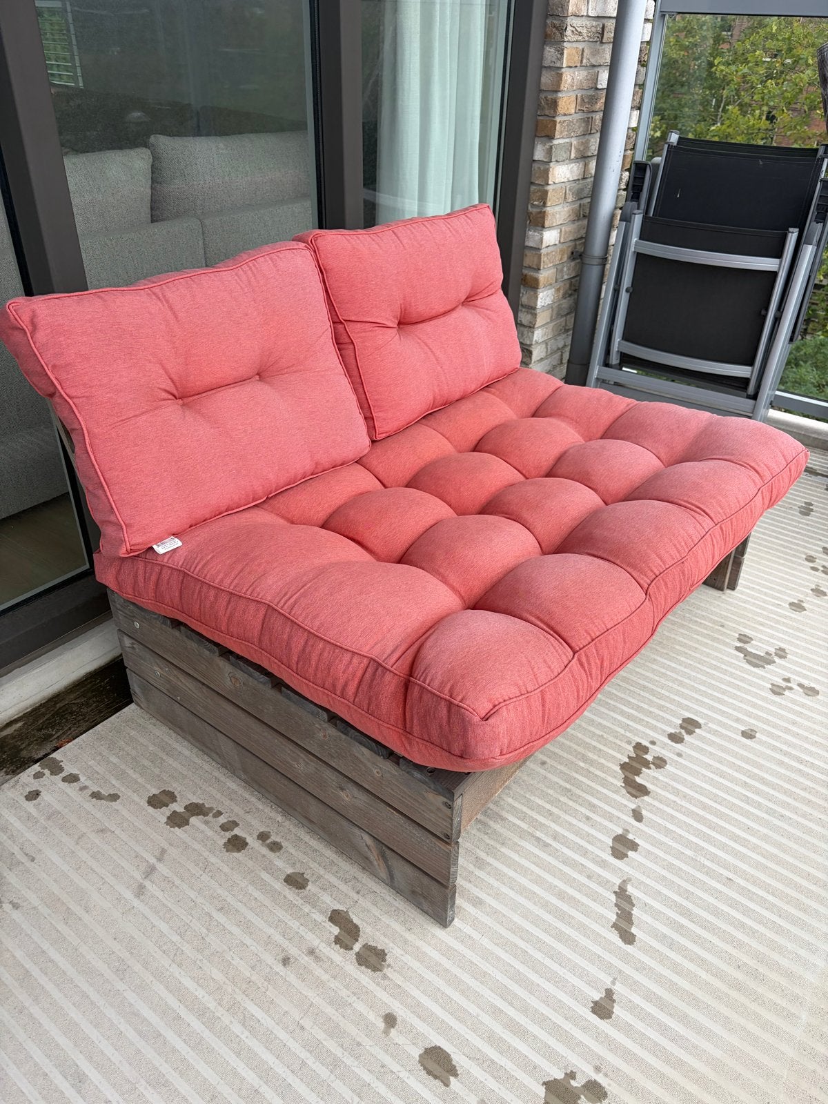 Stijgerhouten bankje met kussens (120x80 cm), Ophalen, Gebruikt, Hout