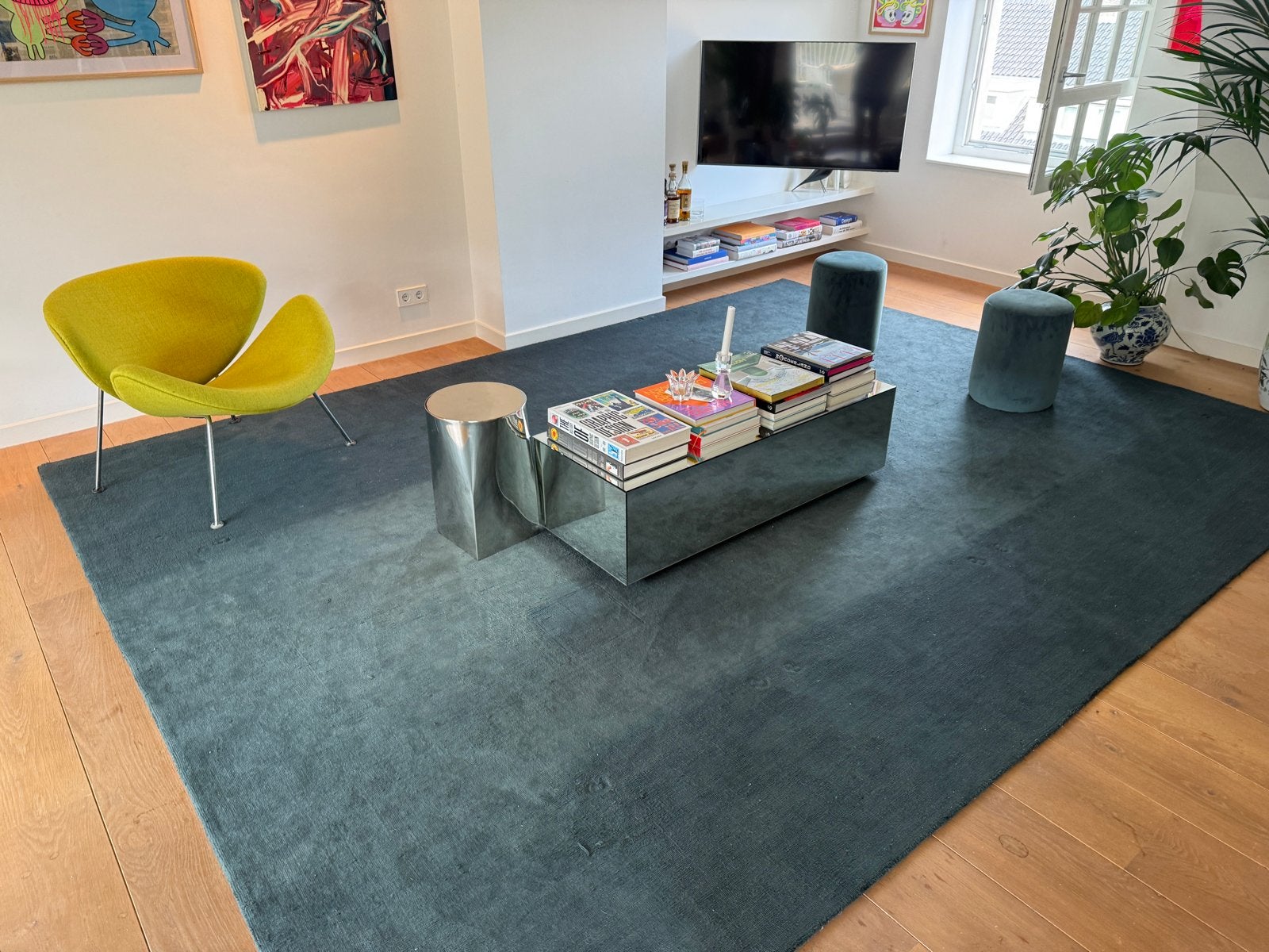 Westwing Vloerkleed Wol Petrol Blauw 400x300cm, Ophalen, Gebruikt, Blauw, 200 cm of meer