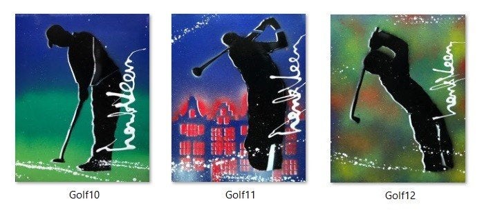 Boardart schilderijtjes thema Golf kunstenaar Henk Veen, Abstract, Acrylverf, Ophalen of Verzenden, Overige materialen