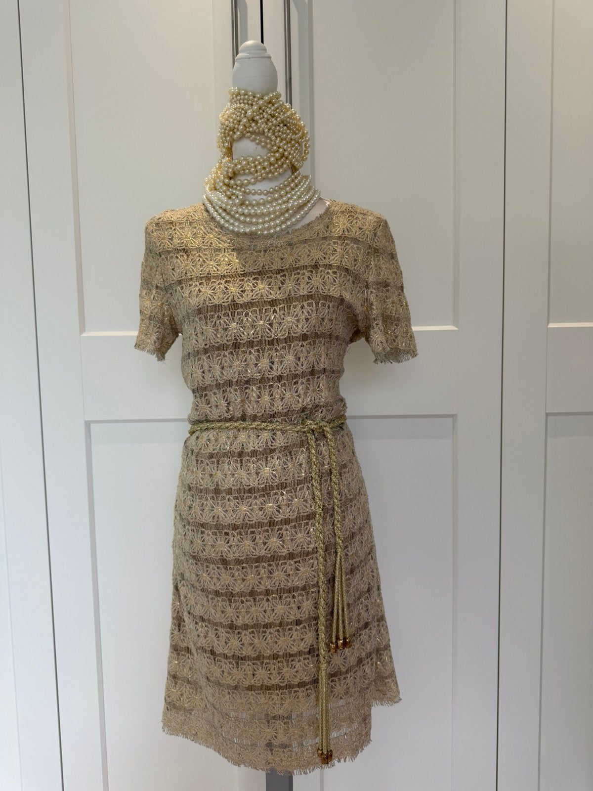 Nieuw Schitterend Caroline Biss gouden beige jurk 40 42 l xl, Verzenden, Beige, Maat 42/44 (L), Nieuw