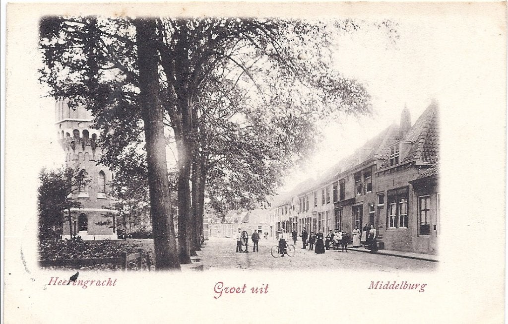 Middelburg Heerengracht met veel mensen 1903+watertoren (2), Verzenden, Voor 1920, Gelopen, Zeeland