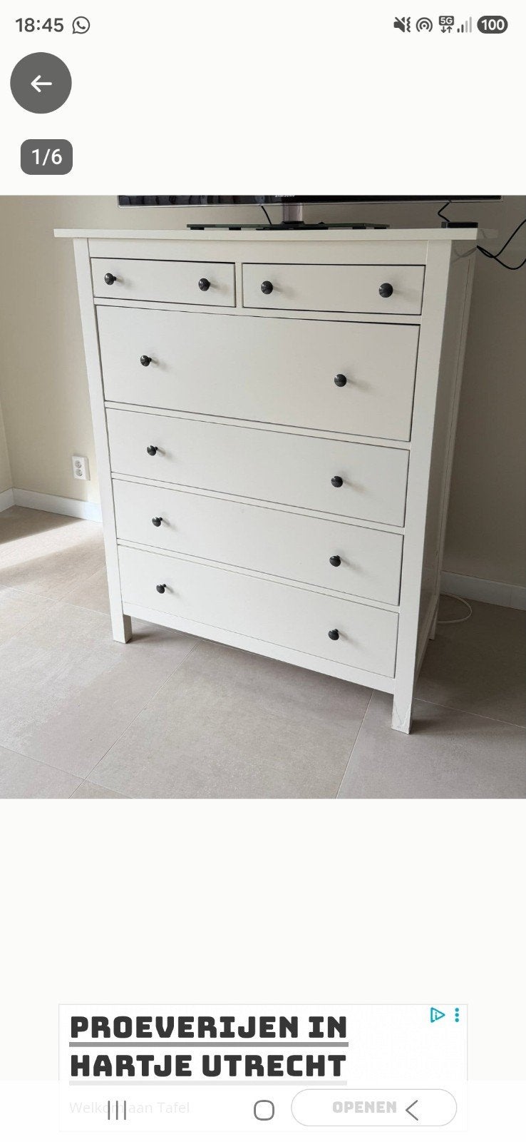 IKEA Hemnes ladekast met 6 laden - Wit, Huis en Inrichting, Ophalen, Gebruikt, 100 tot 150 cm, 5 laden of meer