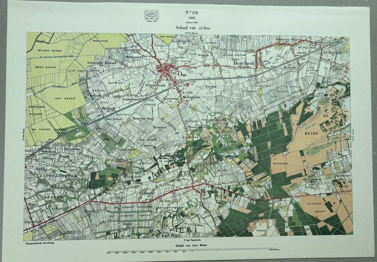 Mooie kaart van Oss uit 1895 (45cm x 33cm), Boeken, Atlassen en Landkaarten, Ophalen, 1800 tot 2000, Nederland, Landkaart
