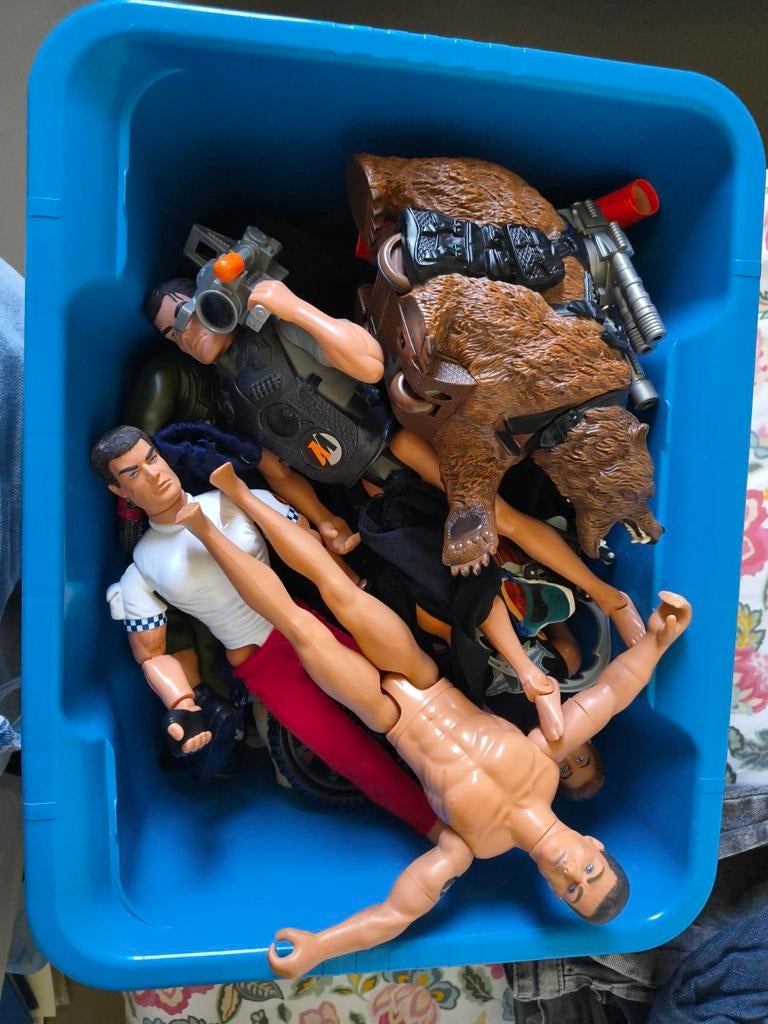 Action Man poppen met beer, motor en kleding, Ophalen, Gebruikt