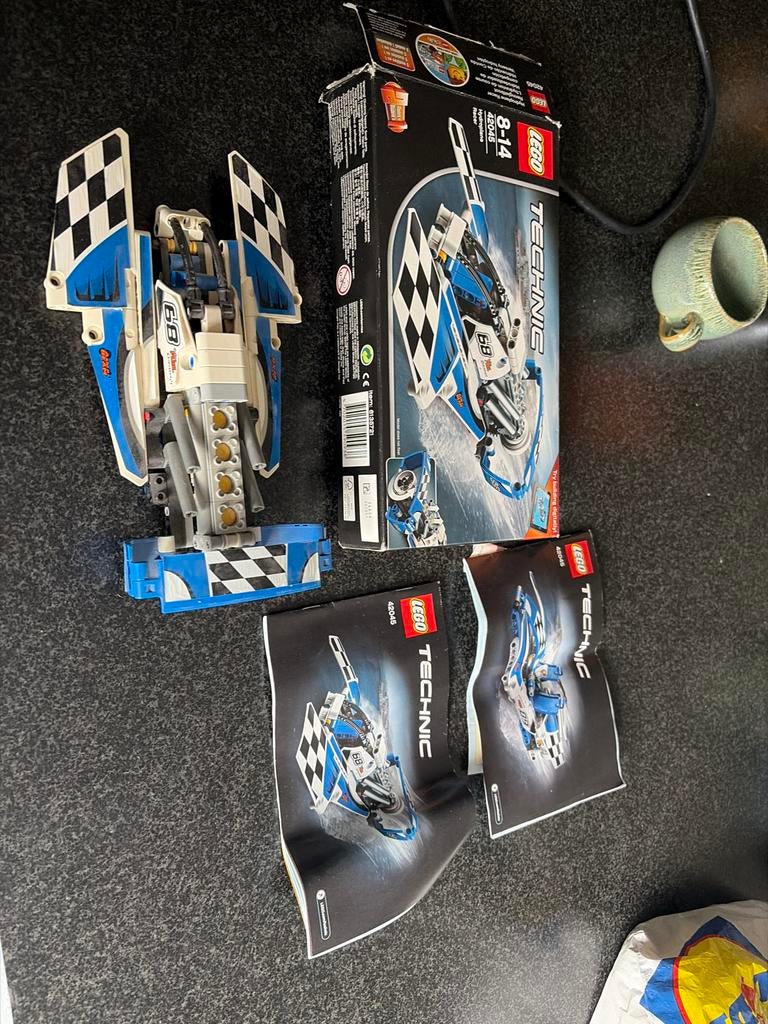 LEGO Technic 42045 Hydroplane Racer met doos en boekjes, Gebruikt, Lego, Ophalen of Verzenden, Complete set