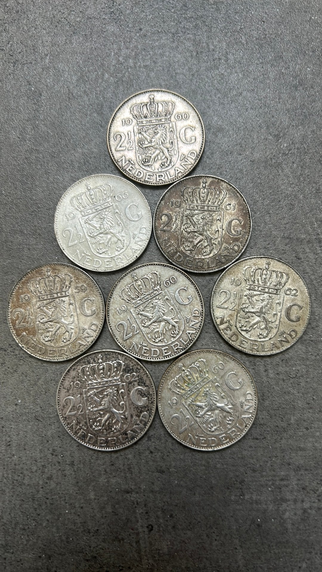 Partij zilver: 8x Zilveren rijksdaalders, Postzegels en Munten, Ophalen, Koningin Juliana, 2½ gulden, Zilver
